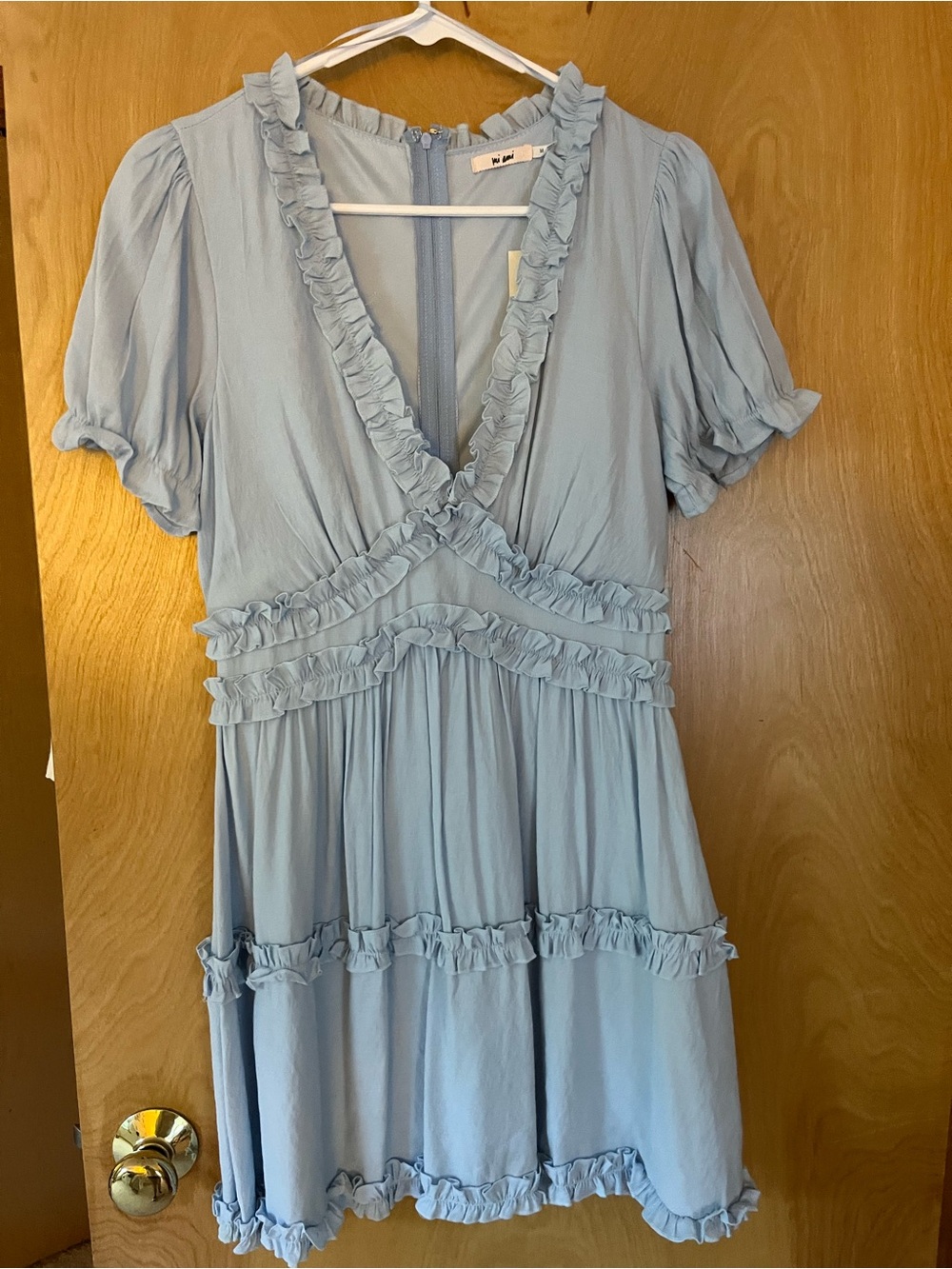 Mi Ami Light Blue Ruffle V-Neck Women's Dress